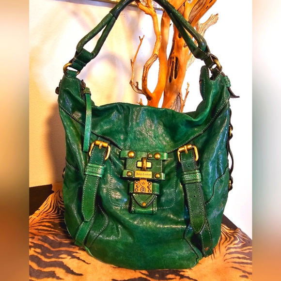 JUICY COUTURE Teal Dist. Leather Handbag Vintage EUC - Picture 7 of 9